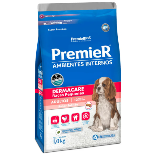 Ração Cães Premier Ambiente Interno Adulto Dermacare 01Kg Pequeno