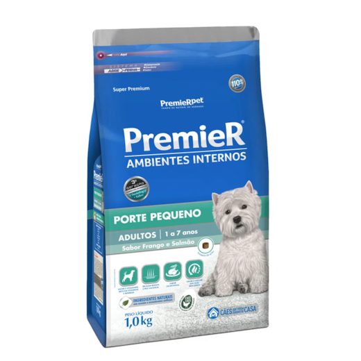 Ração Cães Premier Ambiente Interno Adulto Frango/Salmão 01Kg