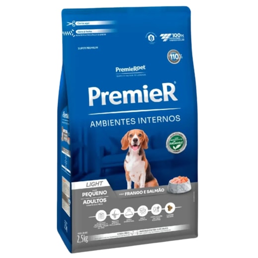 Ração Cães Premier Ambiente Interno Adulto Light 2,5kg Raças Pequenas