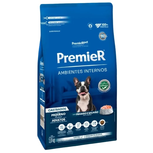Ração Cães Premier Ambientes Interno Adulto Cadastro 01kg Frango e Salmão