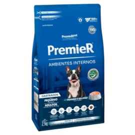 Ração Cães Premier Ambientes Internos Adulto Castrado 2,5kg Frango e Salmão