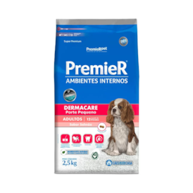 Ração Cães Premier Ambientes Internos Adulto Dermacare 2,5Kg Raça Pequena Salmão