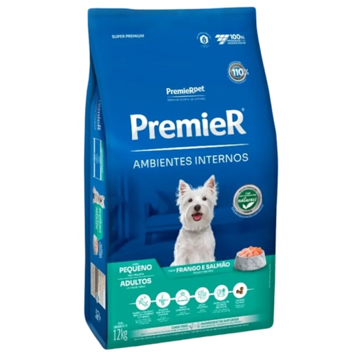 Ração Cães Premier Ambientes Internos Adulto Frango e Salmão 12kg
