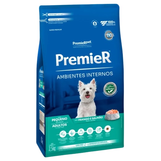 Ração Cães Premier Ambientes Internos Adulto Frango e Salmão 2,5kg