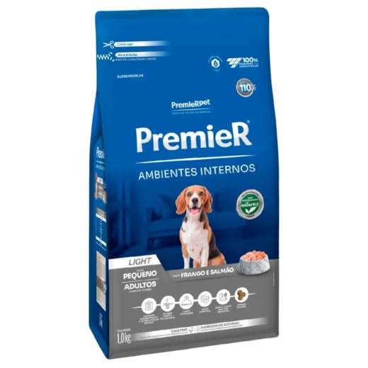 Ração Cães Premier Ambientes Internos Adulto Light 01kg Raças Pequenas