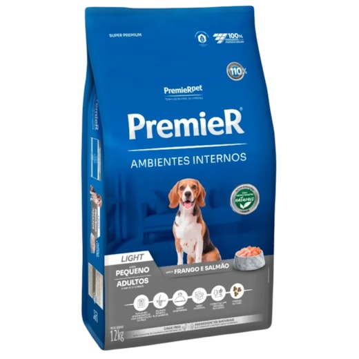 Ração Cães Premier Ambientes Internos Adulto Light 12kg Raças Pequenas