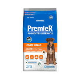 Ração Cães Premier Ambientes Internos Adulto Médio 2,5Kg Frango e Salmão