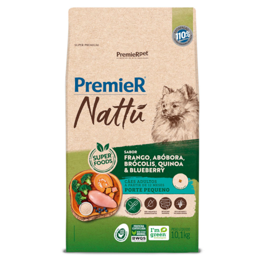 Ração Cães Premier Nattu Adulto 10,1Kg Raças Pequenas Abóbora