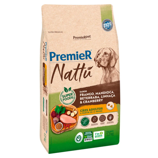 Ração Cães Premier Nattu Adulto Mandioca 12kg