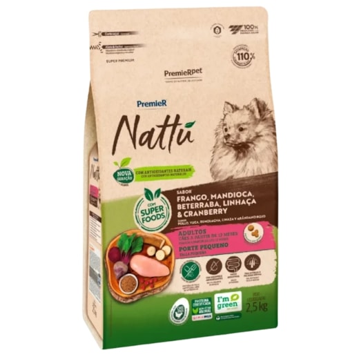 Ração Cães Premier Nattu Adulto Raça Pequena Mandioquinha 2,5kg