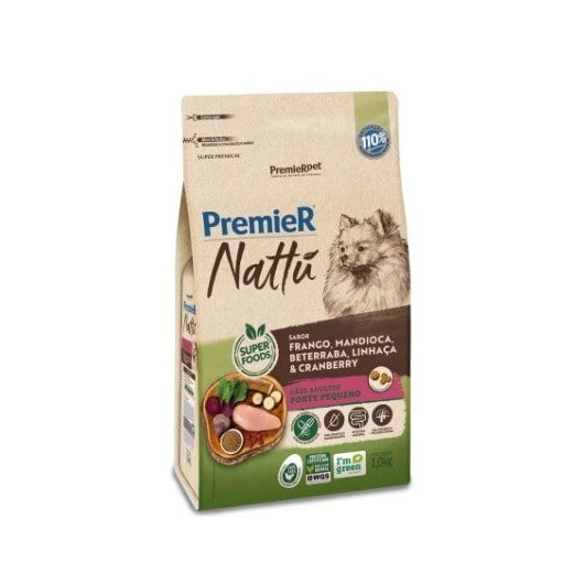 Ração Cães Premier Nattu Adulto Raças Pequenas Mandioca 01kg