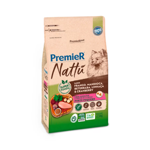 Ração Cães Premier Nattu Adulto Raças Pequenas Mandioca 2,5kg 