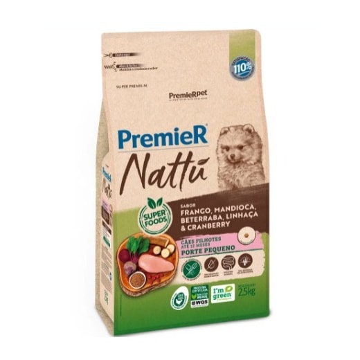 Ração Cães Premier Nattu Filhotes 25Kg Raças Pequenas Mandioca