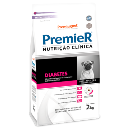 Ração Cães Premier Nutrição Clínica Diabetes 02Kg Adulto Raça Pequena