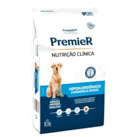 Ração Cães Premier Nutrição Clínica Hipoalergênica 10,1kg Raças Médias e Grandes Cordeiro