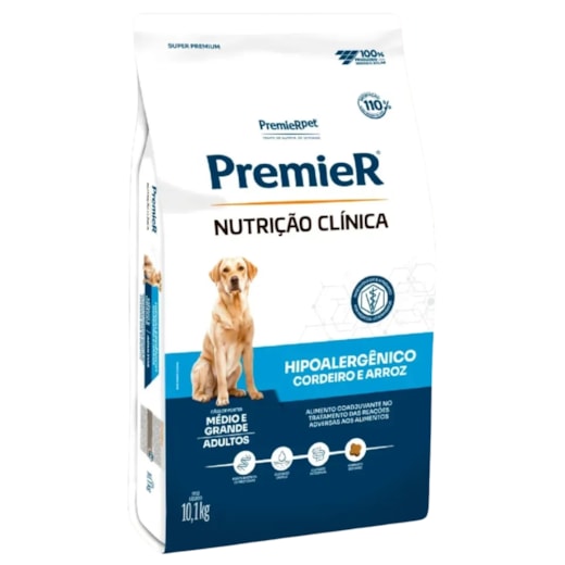Ração Cães Premier Nutrição Clínica Hipoalergênica 10,1kg Raças Médias e Grandes Cordeiro