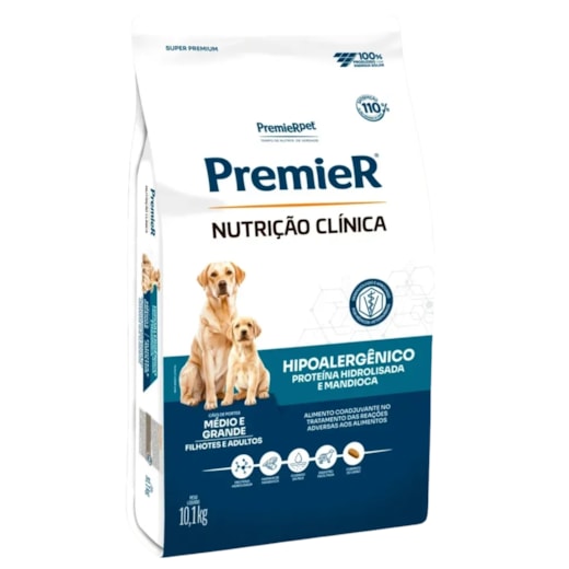 Ração Cães Premier Nutrição Clínica Hipoalergênica 10,1kg Raças Médias e Grandes Mandioca