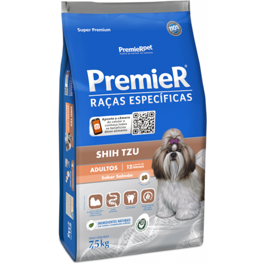 Ração Cães Premier Raças Especificas Adulto Shitzu 7,5Kg Salmão