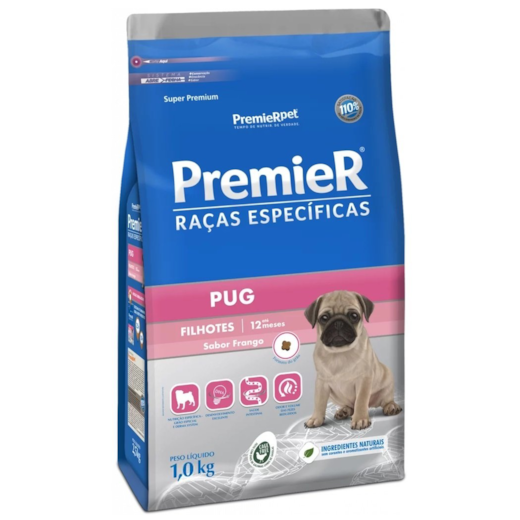 Ração Cães Premier Raças Especificas Frango Filhote Pug 01kg