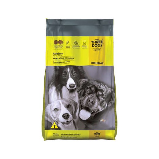 RACAO CAES THREE DOGS AD MED/GDE 15KG