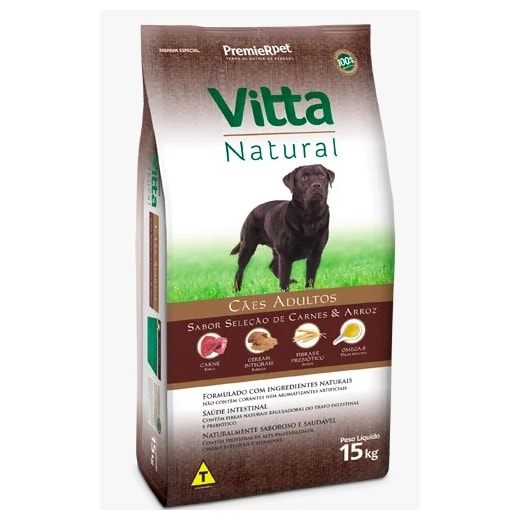 Ração Caes Vitta Natural Adulto Carne/Arroz 15Kg