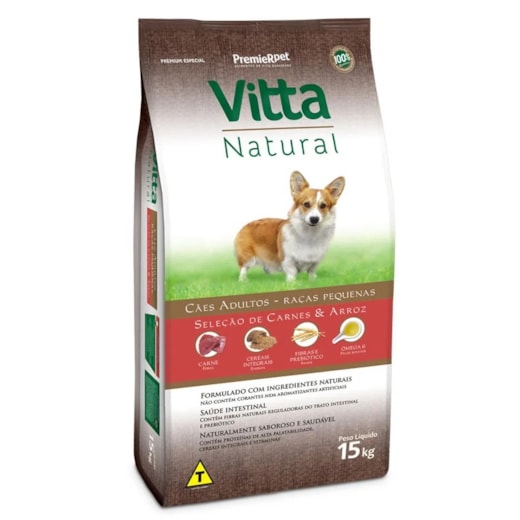 Ração Caes Vitta Natural Adulto Raça Pequena Carne/Arroz 15Kg