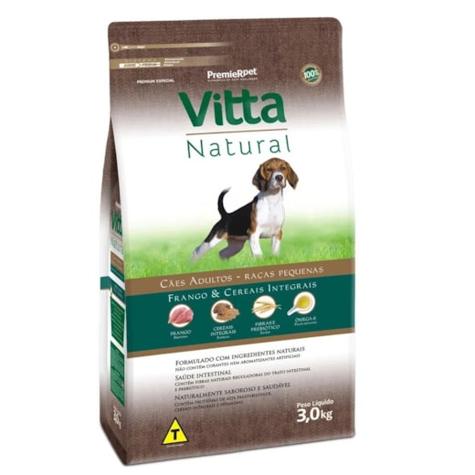 Ração Cães Vitta Natural Adulto Raça Pequena Frango/Cereais 03Kg