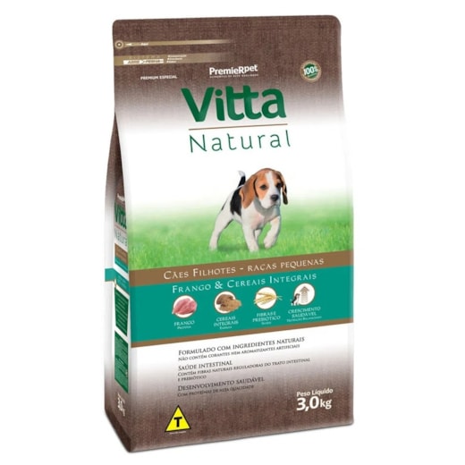 Ração Cães Vitta Natural Filhote Raça Pequena Frango/Cereais 03Kg