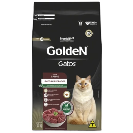 Ração Gato Golden Castrado Carne 3kg