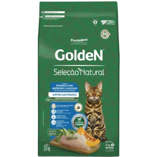 Ração Gato Golden Castrado Frango e Abóbora Seleção Natural 3kg