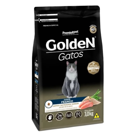 Ração Gato Golden Castrado Frango Sênior 3kg