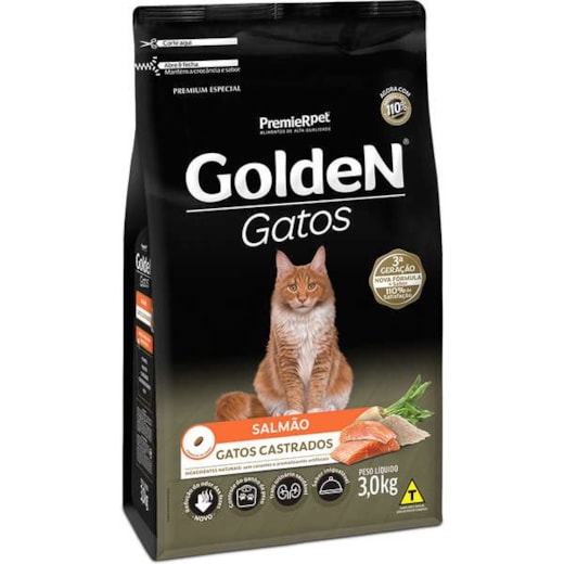 Ração Gato Golden Castrado Salmão 3kg