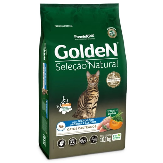 Racao Gato Golden Selecao Natural Ad Castrado Abobora 10,1Kg