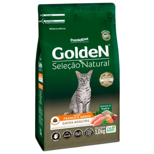Ração Gato Golden Seleção Natural Adulto 01Kg Frango/Arroz