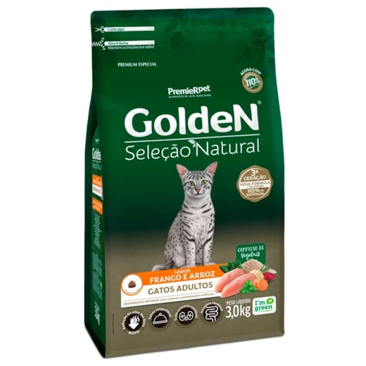 Ração Gato Golden Seleção Natural Adulto 03Kg Frango/Arroz