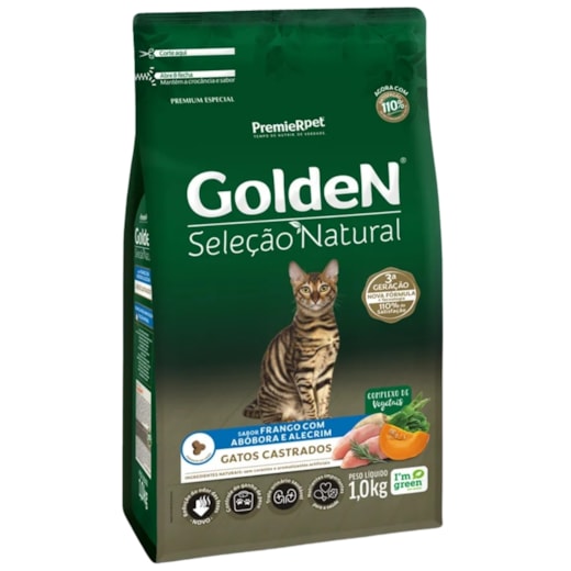 Ração Gato Golden Seleção Natural Adulto Castrado Abobora 01Kg