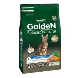 Ração Gato Golden Seleção Natural Adulto Castrado Abobora 03Kg