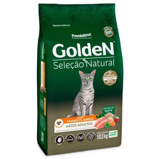 Ração Gato Golden Seleção Natural Adulto Frango/Arroz 10,1Kg