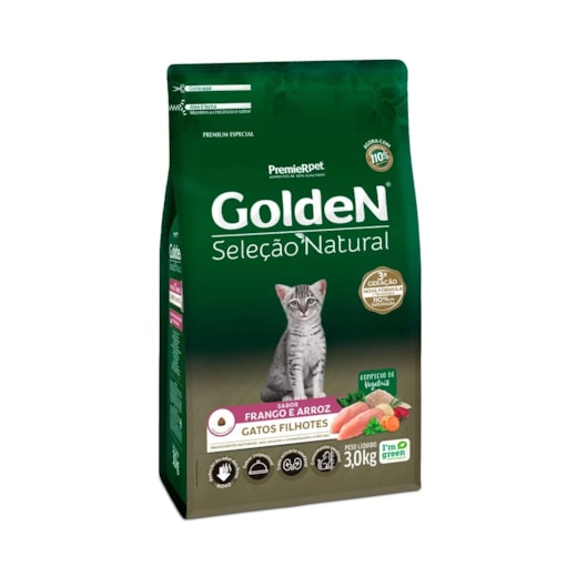 Racao Gato Golden Selecao Natural Filh Frango/Arroz 03Kg