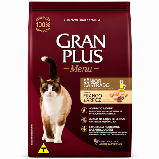 Ração Gato GranPlus Castrado Frango e Arroz Sênior 3kg
