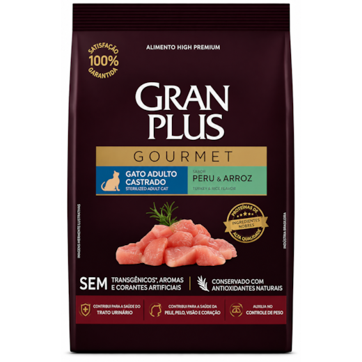 Ração Gato GranPlus Gourmet Castrados Peru e Arroz 3kg