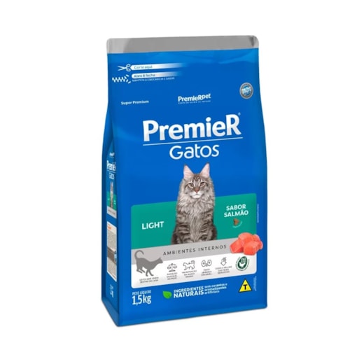 RACAO GATO PREMIER AD AMB.INT. LIGHT SALMAO 1,5KG