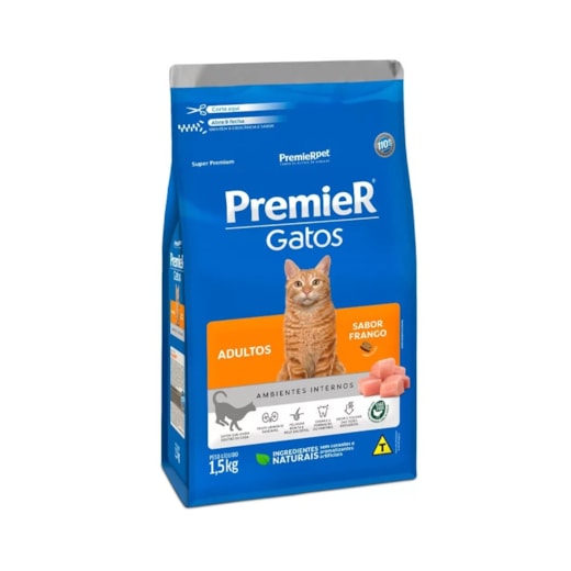 Ração Gato Premier Adulto Ambiente Interno Frango 1,5kg