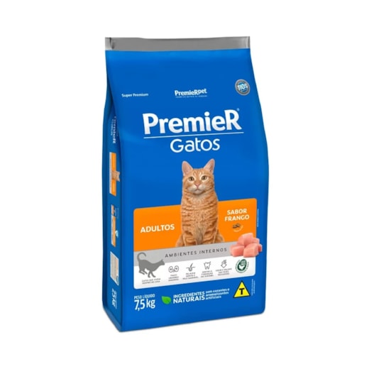 Ração Gato Premier Adulto Ambientes Internos Frango 7,5kg