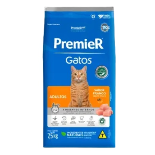 Ração Gato PremieR Adulto Ambientes Internos Frango 7,5kg