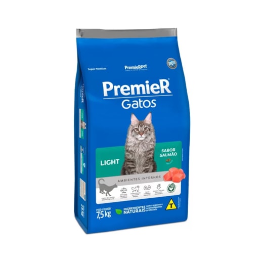 Ração Gato Premier Adulto Ambientes Internos Light Salmão 7,5kg