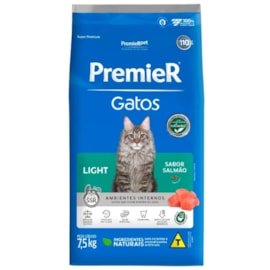Ração Gato Premier Adulto Ambientes Internos Light Salmão 7,5kg