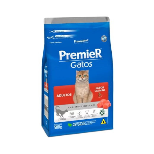 Ração Gato Premier Adulto Ambientes Internos Salmão 500gr
