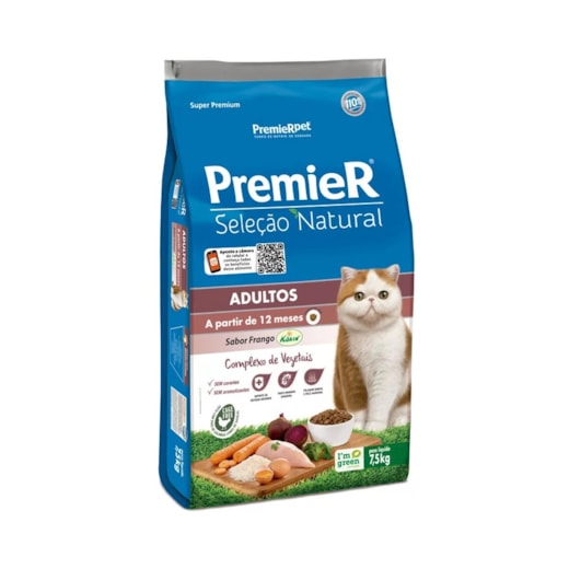 Ração Gato Premier Adulto Sel.Nat. Frango 7,5Kg