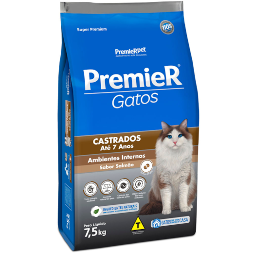 Ração Gato Premier Castrado 7,5Kg 7 Anos Salmão